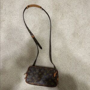 Louis Vuitton Monogram Canvas Crossbody Bag in Brown with Tan Trim